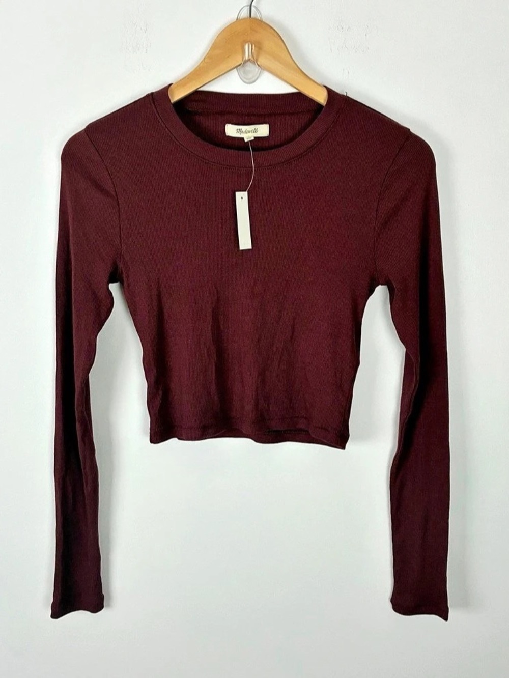 NWT Madewell Burgundy Ribbed Long-Sleeve Crop Top Fall Capsule Minimalist S